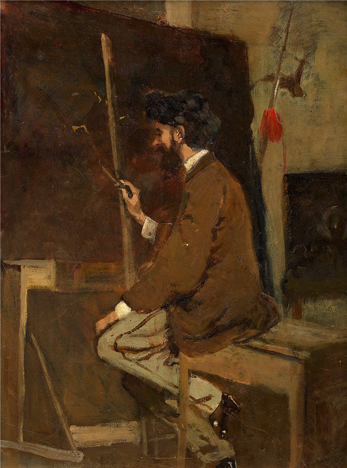 汉斯·马卡特 (Hans Makart,奥地利画家)-Selbstbildnis Hans Makart vor Staffelei(1869 年之前)