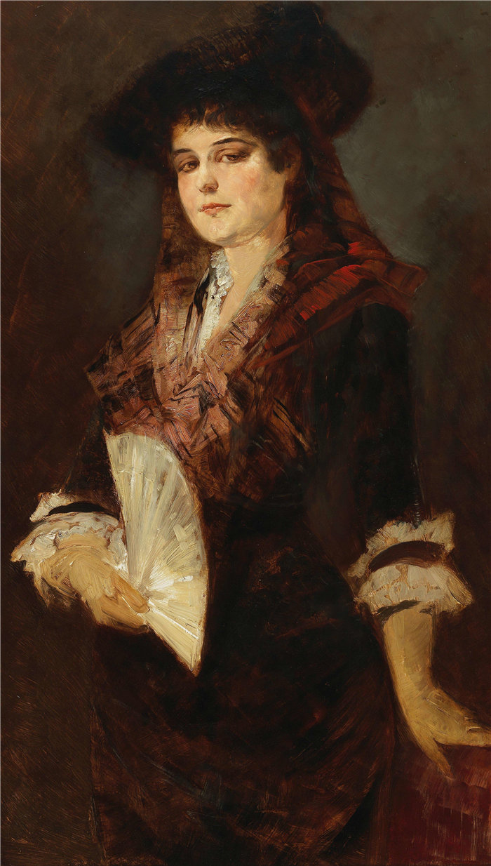 汉斯·马卡特 (Hans Makart，奥地利画家)-拿着扇子的女士肖像（1885）