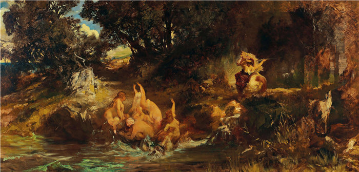 汉斯·马卡特 (Hans Makart，奥地利画家)-Die Nixen And Der Tiger（美人鱼与老虎）（约 1872-73 年）