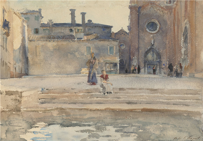 约翰·辛格·萨金特 (John Singer Sargent,美国画家)作品-Campo dei Frari,威尼斯(约 1880 年)