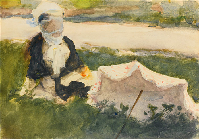 约翰·辛格·萨金特 (John Singer Sargent,美国画家)作品-带阳伞的女人(约 1888 年)