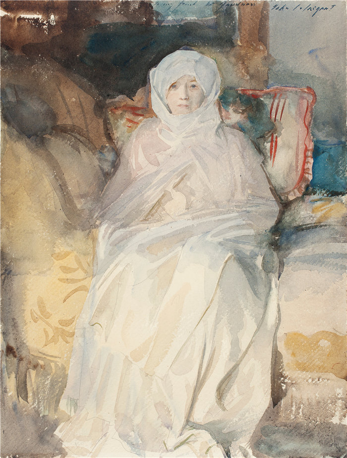 约翰·辛格·萨金特 (John Singer Sargent,美国画家)作品-白衣加德纳夫人 (1922)