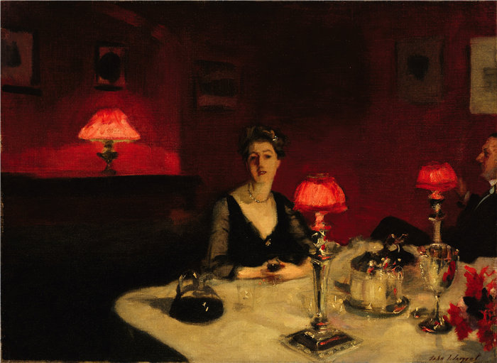 约翰·辛格·萨金特 (John Singer Sargent，美国画家)作品-Le Verre De Porto（晚上的餐桌）