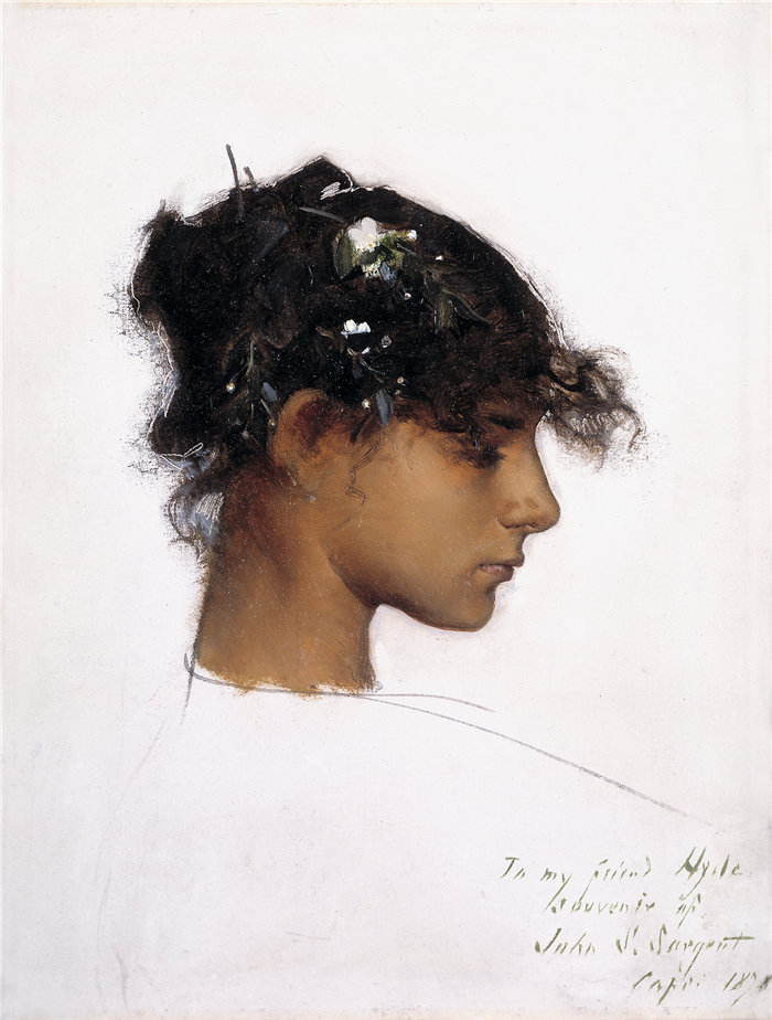 约翰·辛格·萨金特 (John Singer Sargent，美国画家)作品-Rosina Ferrara，一个卡普里岛女孩的头
