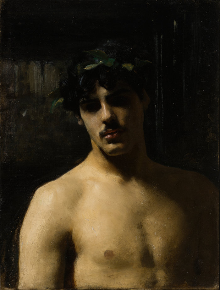 约翰·辛格·萨金特 (John Singer Sargent，美国画家)作品-戴桂冠的男人 (1874-1880)