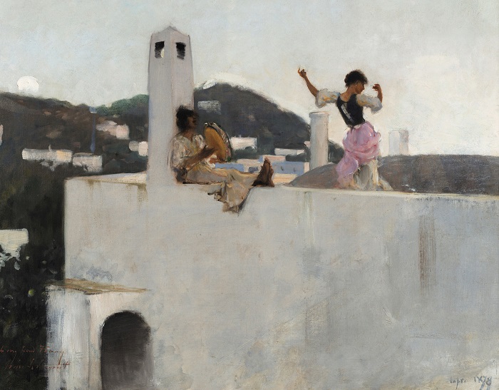 约翰·辛格·萨金特 (John Singer Sargent，美国画家)作品-屋顶上的卡普里岛女孩 (1878)