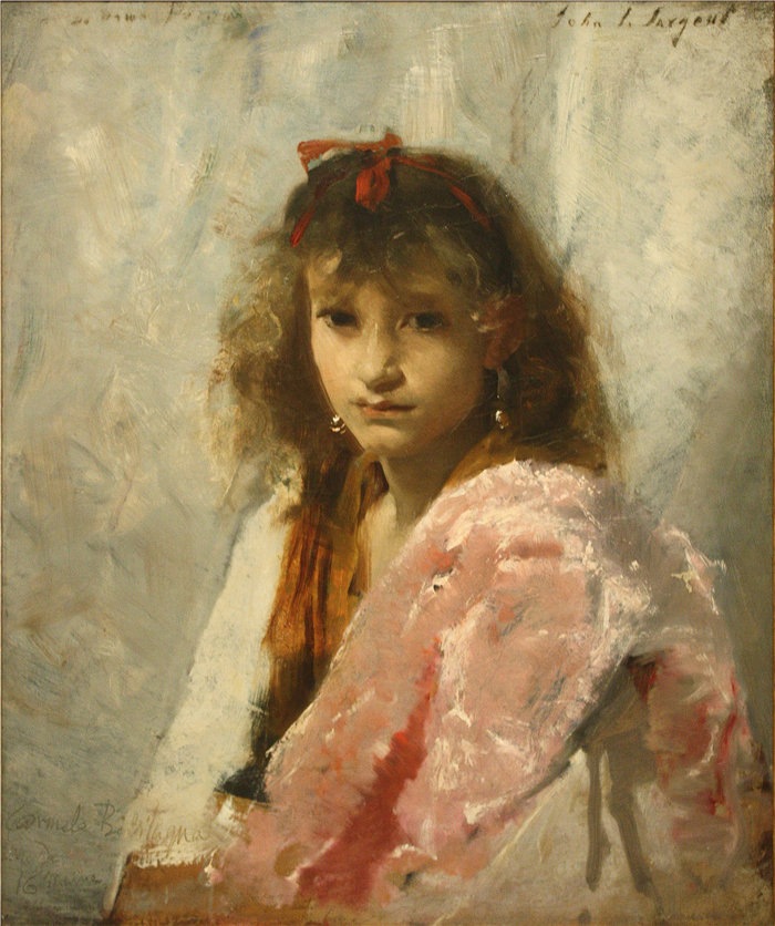 约翰·辛格·萨金特 (John Singer Sargent，美国画家)作品-卡梅拉·贝尔塔尼亚（Carmela Bertagna，约 1880 年）