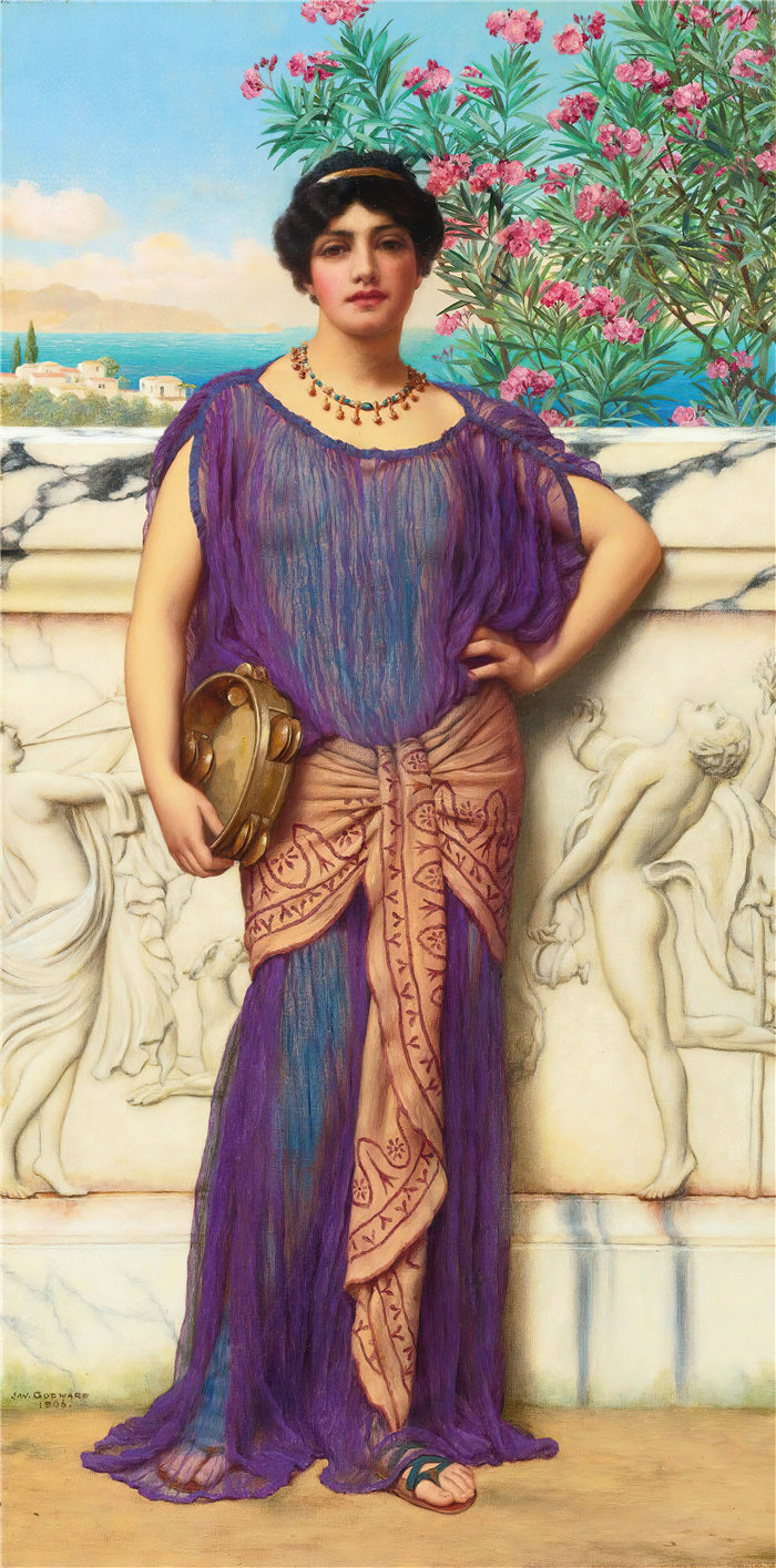 约翰·威廉·戈德沃德（John William Godward，英国画家）- 铃鼓女孩 (1906)