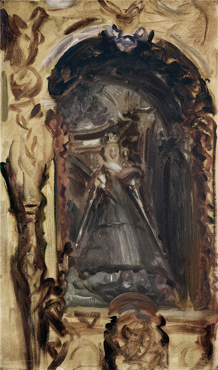 约翰·辛格·萨金特 (John Singer Sargent，美国画家)作品-麦当娜和孩子（大约 1895 年）