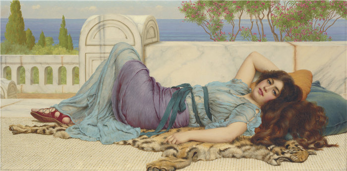 约翰·威廉·戈德沃德（John William Godward，英国画家）- 恶作剧和休息 (1909)