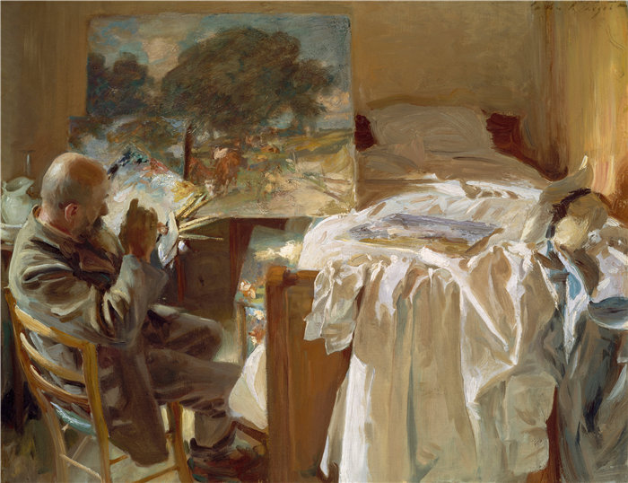 约翰·辛格·萨金特 (John Singer Sargent，美国画家)作品-艺术家在他的工作室