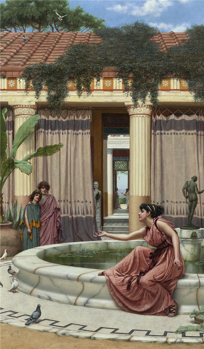 约翰·威廉·戈德沃德（John William Godward，英国画家）- 无辜的娱乐 (1891)