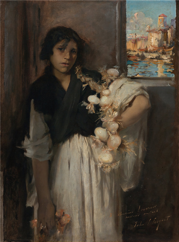 约翰·辛格·萨金特 (John Singer Sargent，美国画家)作品-威尼斯洋葱卖家（大约 1880-1882 年）