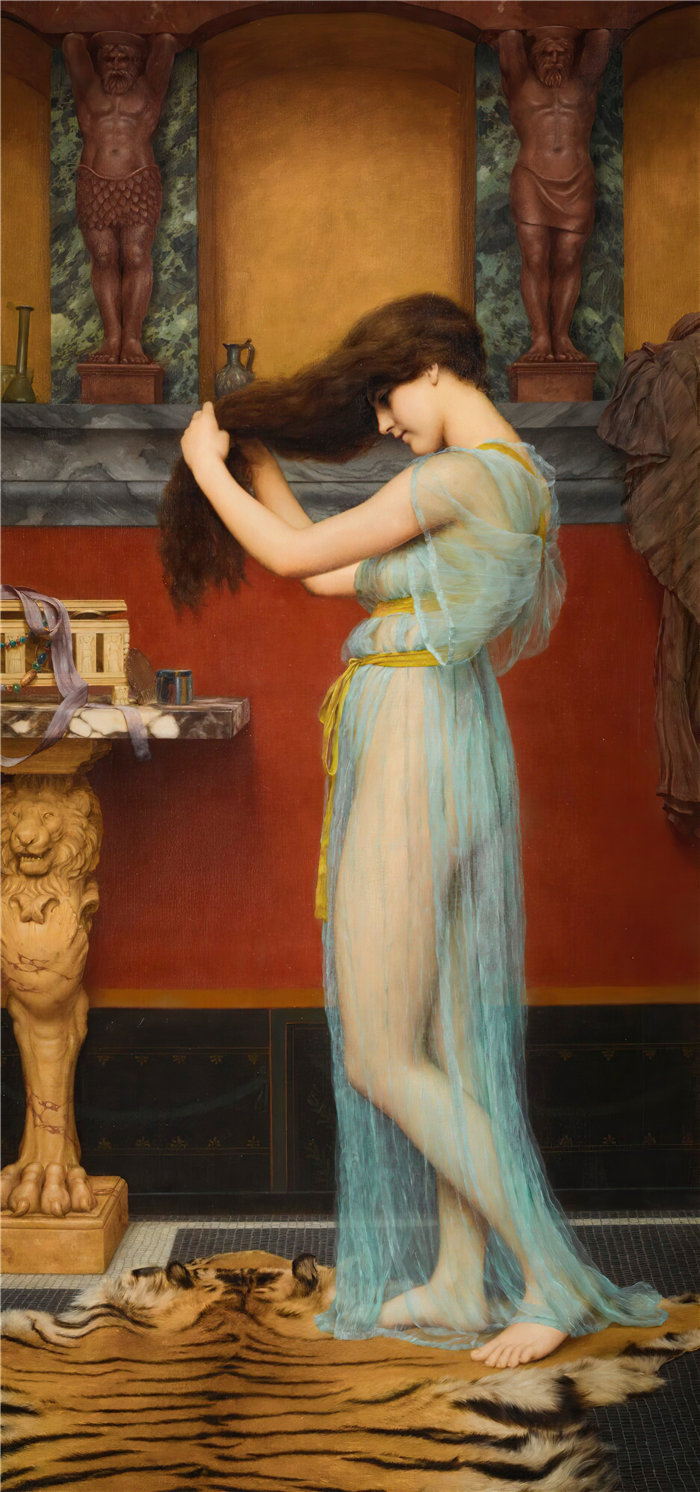 约翰·威廉·戈德沃德（John William Godward，英国画家）- 准备洗澡 (1900)