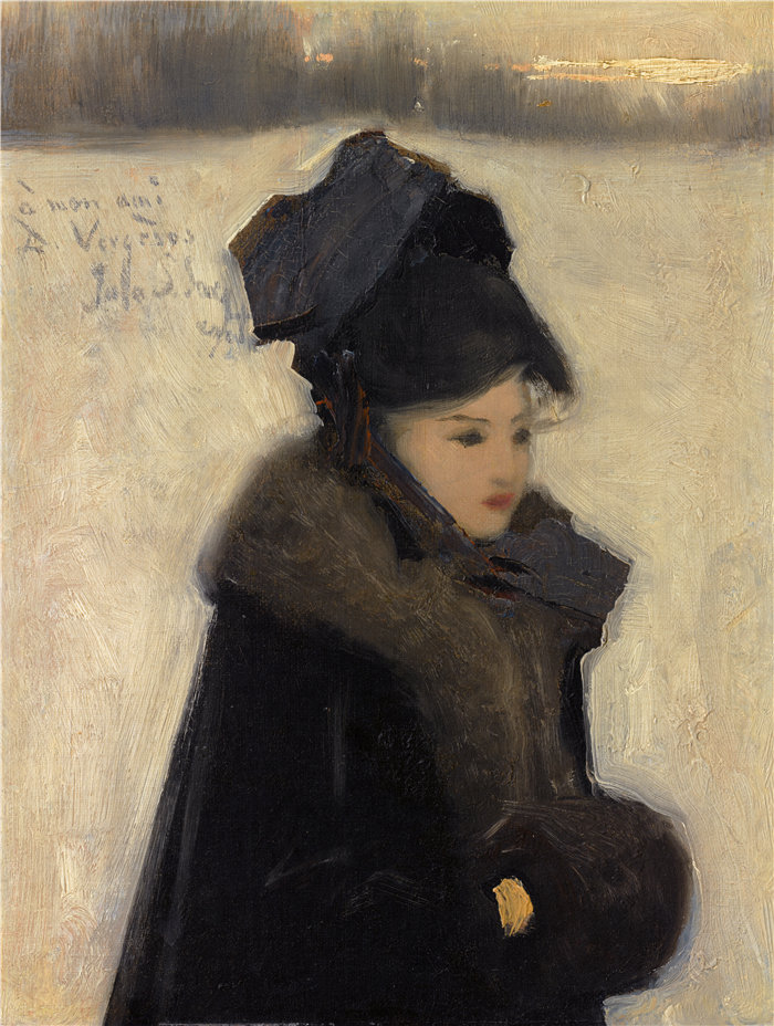约翰·辛格·萨金特 (John Singer Sargent,美国画家)作品-有毛皮的女人(C. 1880–85)