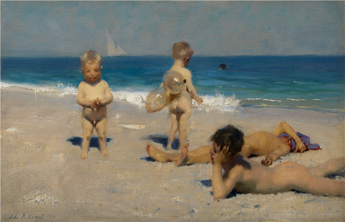 约翰·辛格·萨金特 (John Singer Sargent,美国画家)作品-沐浴的那不勒斯儿童(1879 年)
