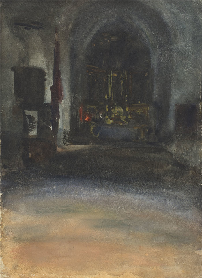 约翰·辛格·萨金特 (John Singer Sargent，美国画家)作品-西班牙教堂内部（约 1880 年）