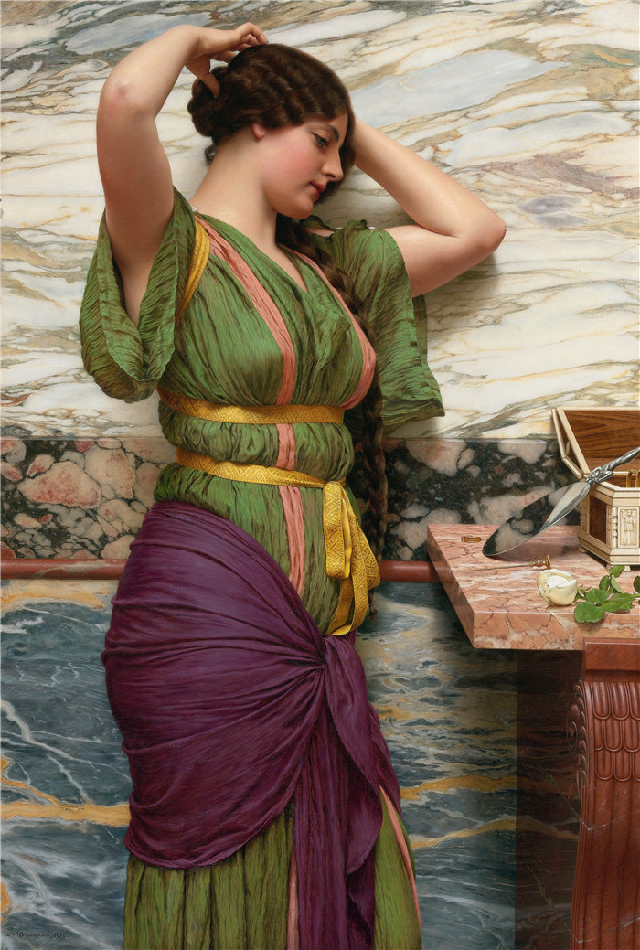 约翰·威廉·戈德沃德(John William Godward,英国画家)- 公平的反思(1915)