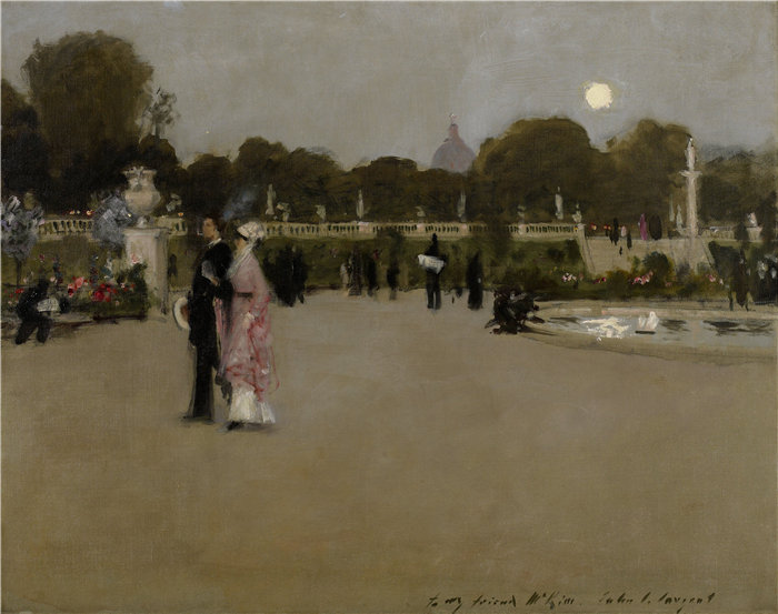 约翰·辛格·萨金特 (John Singer Sargent，美国画家)作品-暮光之城的卢森堡花园 (1879)