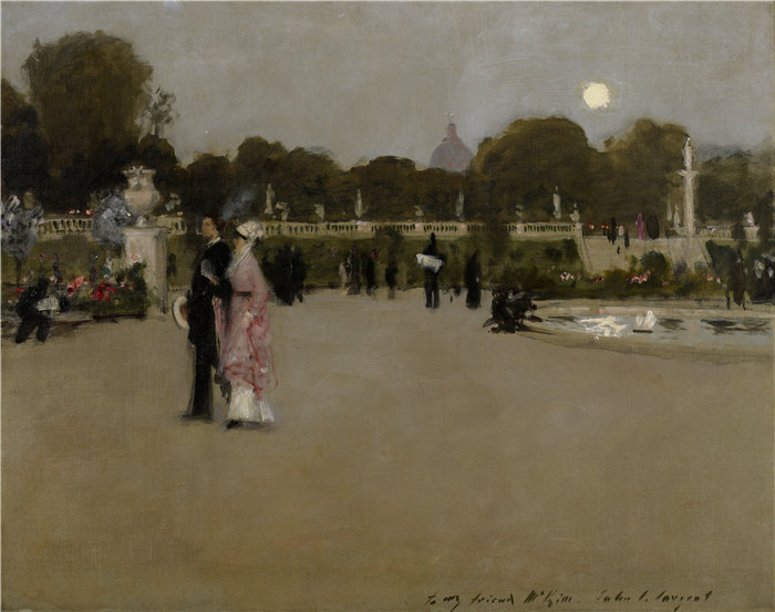 约翰·辛格·萨金特 (John Singer Sargent,美国画家)作品-暮光之城的卢森堡花园 (1879)