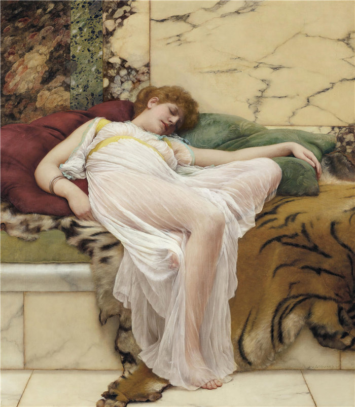 约翰·威廉·戈德沃德（John William Godward，英国画家）- 午睡 (1895)