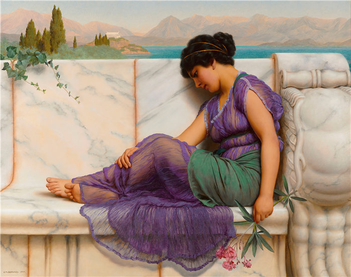 约翰·威廉·戈德沃德(John William Godward,英国画家)- 夏日懒散;白日梦 (1909)