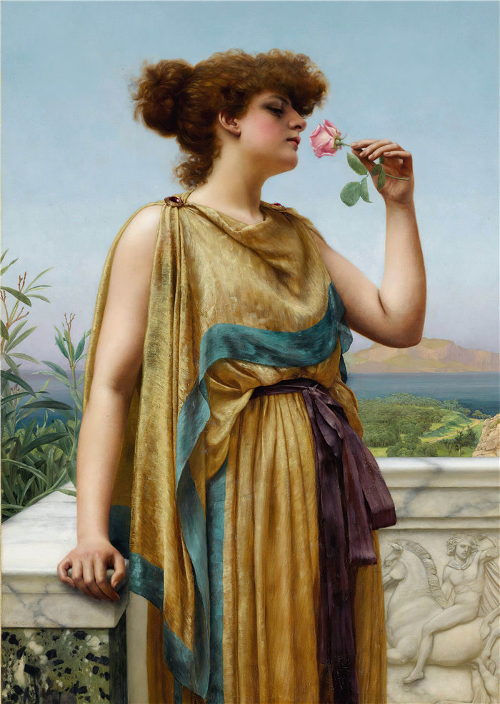 约翰·威廉·戈德沃德（John William Godward，英国画家）- 芬芳的玫瑰 (1892)