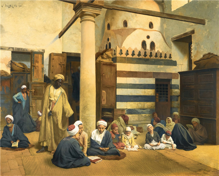 路德维希·多伊奇(Ludwig Deutsch 奥地利画家)作品 -在伊斯兰学校 (1890)_1