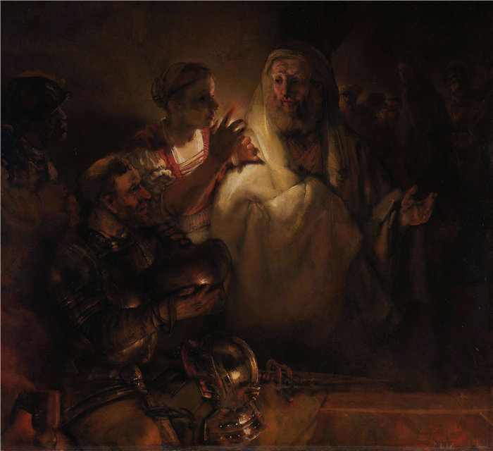 伦勃朗·范·瑞恩  (Rembrandt van Rijn，荷兰 ) 作品 - 否认圣彼得 (1660)
