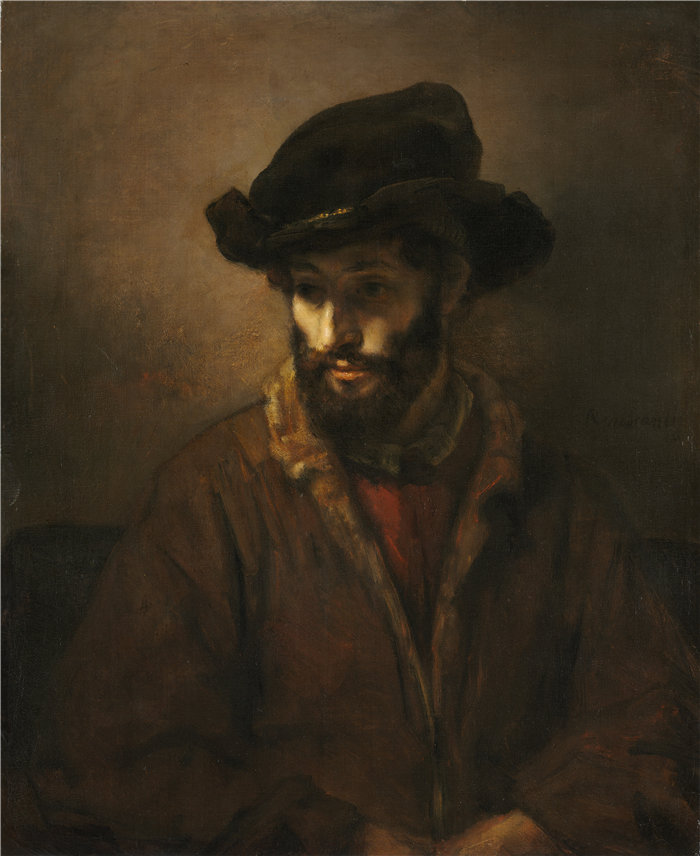 伦勃朗·范·瑞恩  (Rembrandt van Rijn) 作品 - 戴帽子的大胡子男子（约 1655-1660 年）