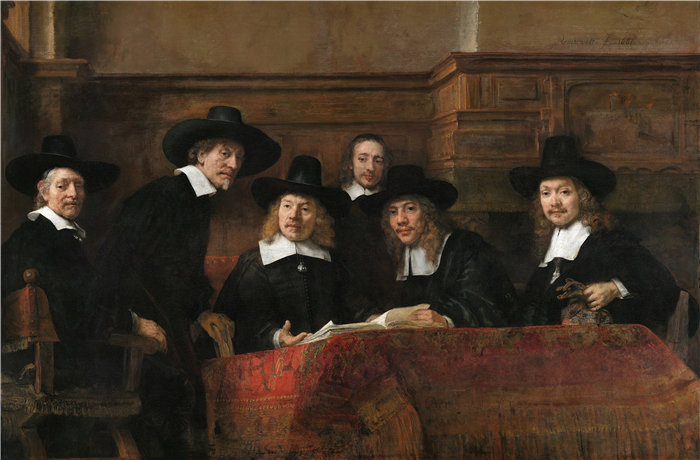 伦勃朗·范·瑞恩  (Rembrandt van Rijn，荷兰 ) 作品 - Drapers' Guild 的抽样官员 (1662)