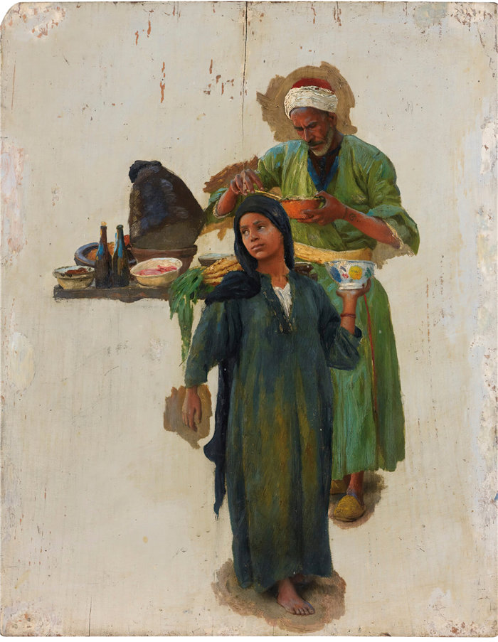 路德维希·多伊奇(Ludwig Deutsch 奥地利画家)作品 -一个男人和一个女孩拿着碗的研究