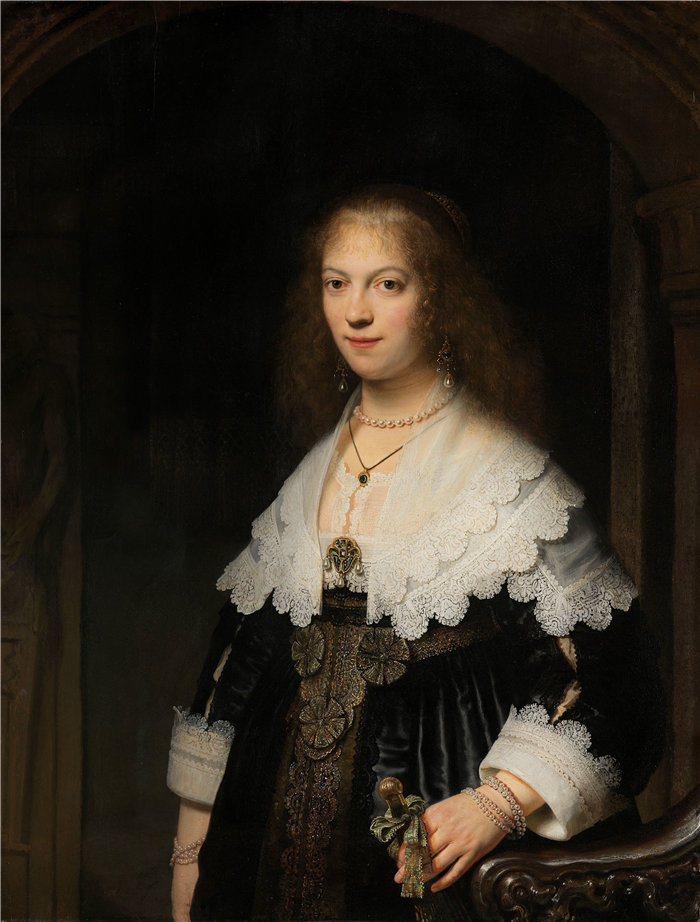 伦勃朗·范·瑞恩 (Rembrandt van Rijn,荷兰 ) 作品 - 一个女人的肖像,可能是玛丽亚之旅(1639 年)
