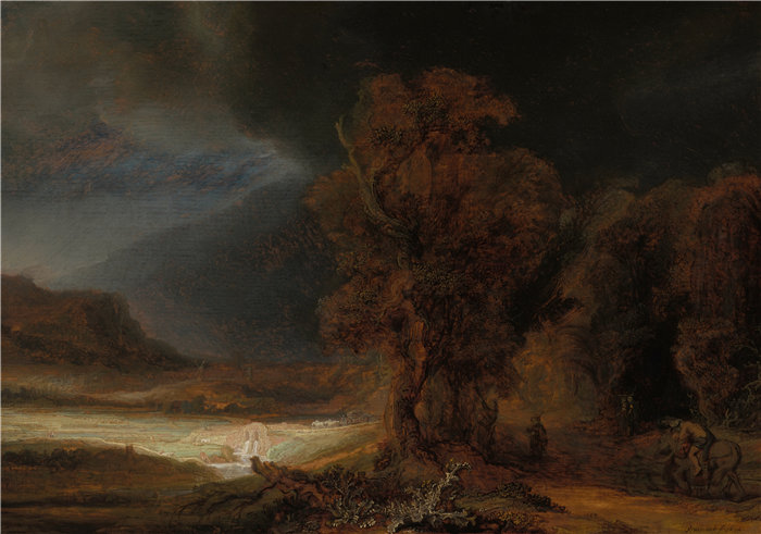伦勃朗·范·瑞恩 (Rembrandt van Rijn,荷兰 ) 作品 - 风景与好撒玛利亚人的寓言(1638)