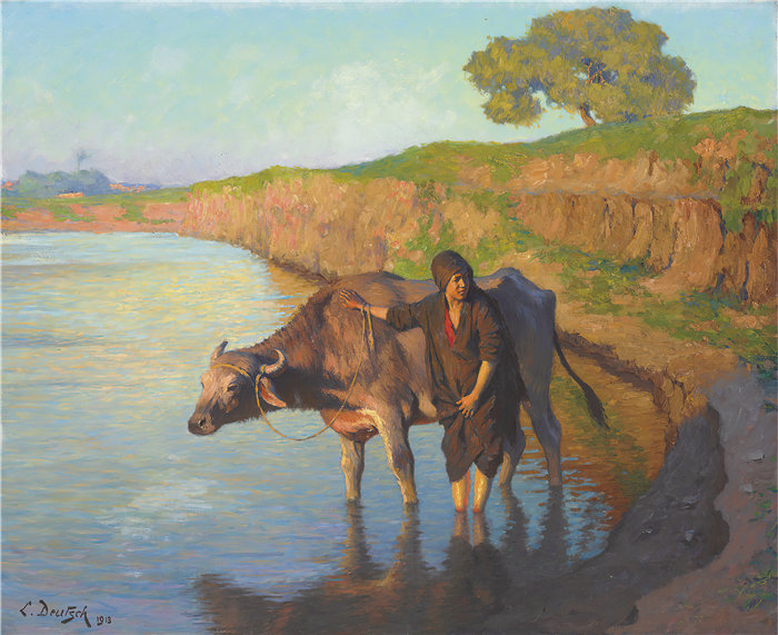 路德维希·多伊奇(Ludwig Deutsch 奥地利画家)作品 -La jeune fille avec la buffle (1913)_1