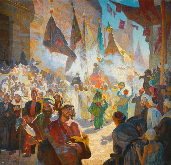 路德维希·多伊奇(Ludwig Deutsch 奥地利画家)作品 -穿过开罗的街道高清下载