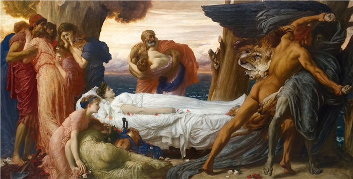 弗雷德里克·莱顿(Frederick Leighton)作品 - Hercules 为 Alcestis 的身体与死亡搏斗（1869-1871）