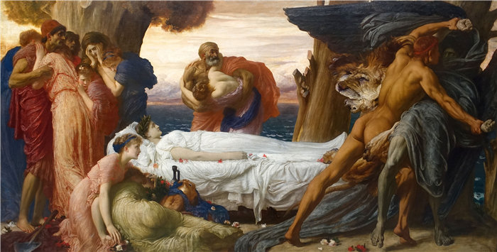 弗雷德里克·莱顿(Frederick Leighton)作品 - Hercules 为 Alcestis 的身体与死亡搏斗(1869-1871)