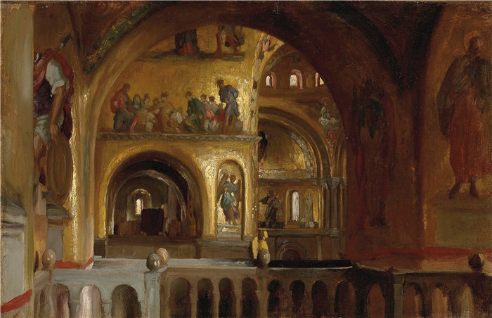 弗雷德里克·莱顿(Frederick Leighton)作品 - 威尼斯圣马可大教堂的内部