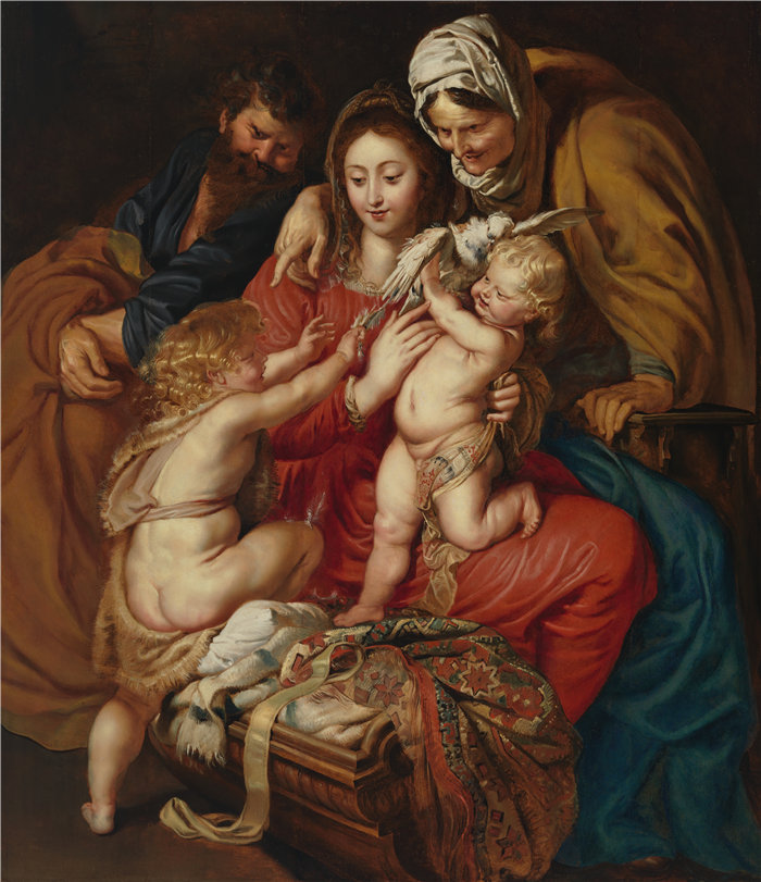 彼得·保罗·鲁本斯（ Peter Paul Rubens）作品-圣家与圣伊丽莎白、圣约翰和一只鸽子（约 1609 年）