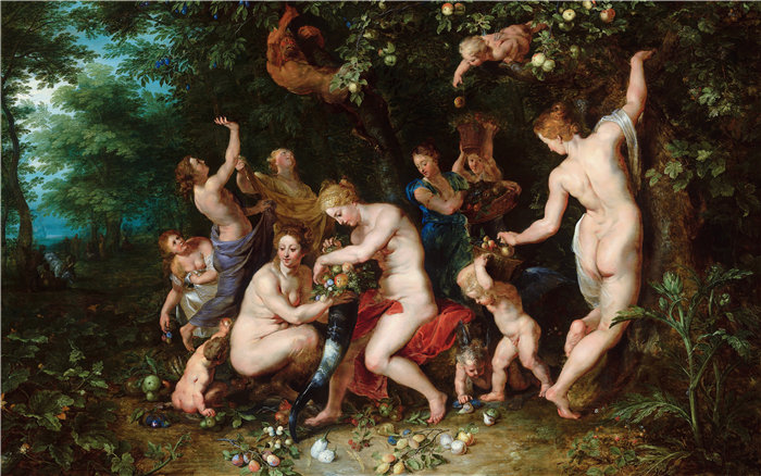 彼得·保罗·鲁本斯（ Peter Paul Rubens）作品-充满聚宝盆的若虫 (1615)