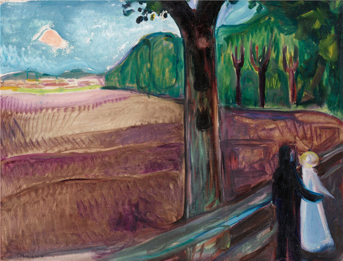 爱德华·蒙克（Edvard Munch）作品 - Sommernatt (夏夜) (1917)