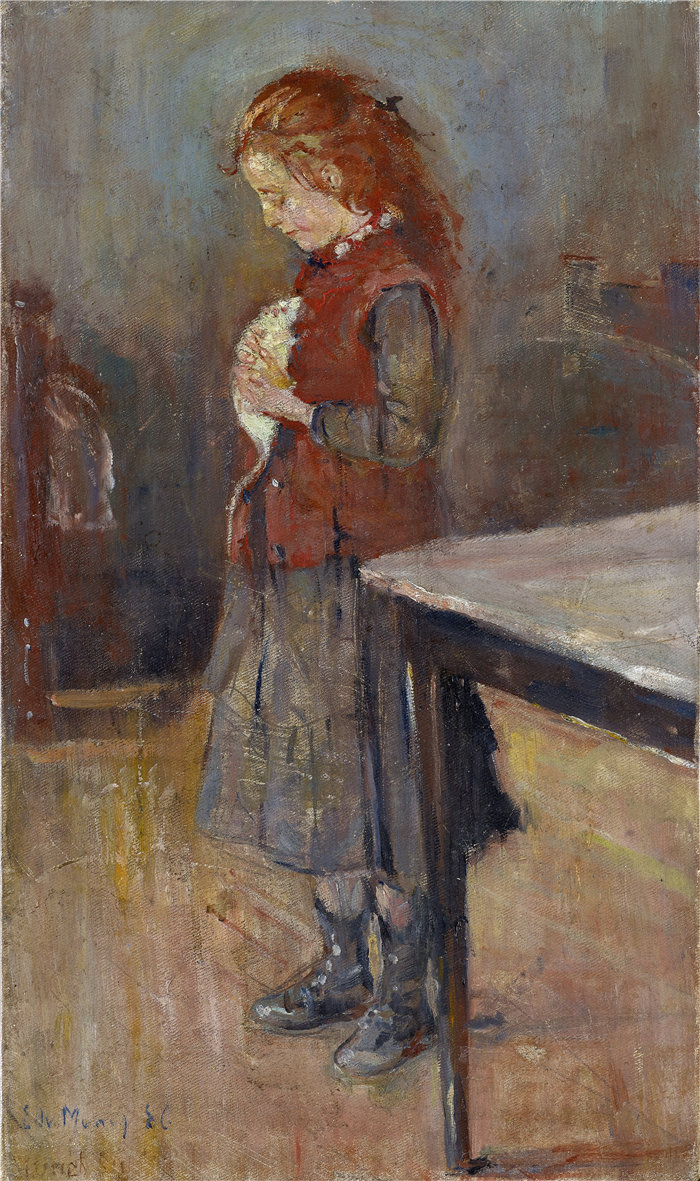 爱德华·蒙克（Edvard Munch）作品 - 白鼠的红发少女 (1886)