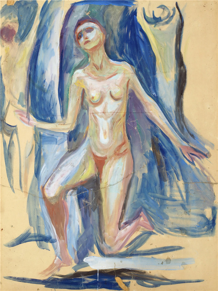 爱德华·蒙克（Edvard Munch）作品 - 跪着的女性形象（1927-29）