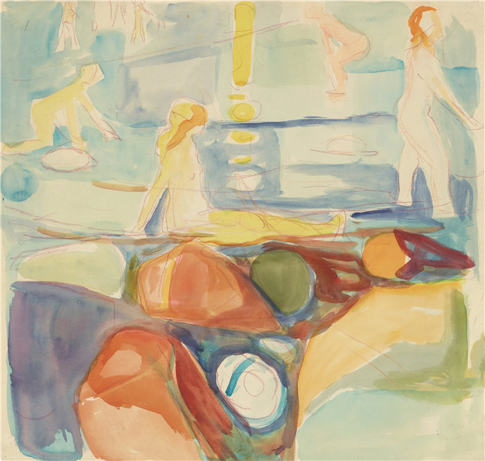爱德华·蒙克（Edvard Munch）作品 - Badende kvinner, Åsgårdstrand (1935-1940)