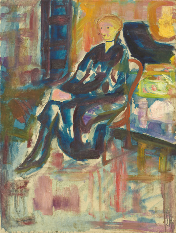 爱德华·蒙克（Edvard Munch）作品 - Sittende ung kvinne (1916)