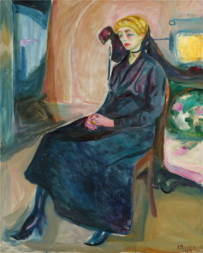 爱德华·蒙克（Edvard Munch）作品 - Sittende Ung Kvinne（坐着的年轻女人）（1916）