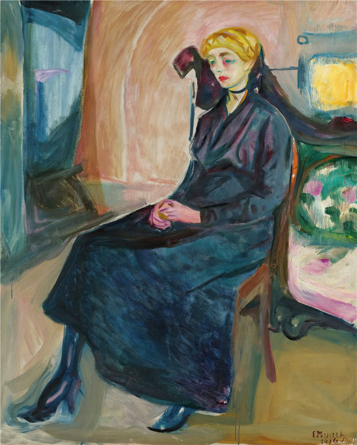 爱德华·蒙克(Edvard Munch)作品 - Sittende Ung Kvinne(坐着的年轻女人)(1916)