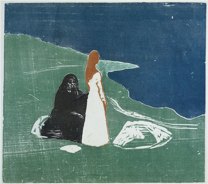 爱德华·蒙克（Edvard Munch）作品 - 岸上的两个女人 (1898)
