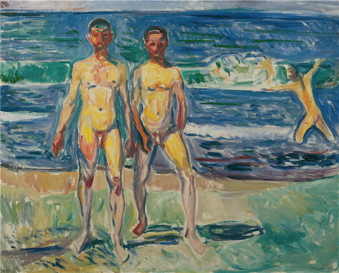 爱德华·蒙克（Edvard Munch）作品 - Männer am Meer (1908)